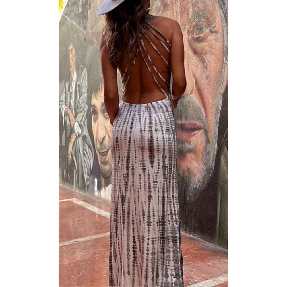 Ivagirl Tie-dye Print Back Lace-Up Maxi Dress Size M